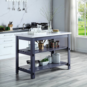 English Elm Enapay Gray Marble Top Kitchen Island with Open Shelves, Faux Marble Surface & Durable Wood Frame B2726P262778