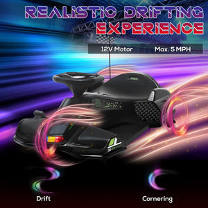English Elm Aosom Kids Battery Powered Drift Kart with Led Lights Music and Slow Start Feature Black W2225P217183