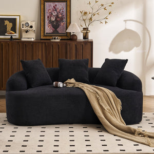 English Elm LY-025S Black Curved Loveseat — Chenille Velvet, 30D Foam & Spring Comfort, No Assembly, 65" Compact Sofa with 3 Pillows W2231P329643