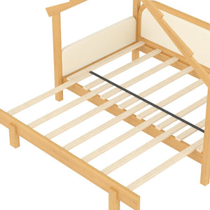 English Elm Twin Pine Treehouse Floor Bed with Padded Rails and Cabin Roofline for Kids White W1580S00383