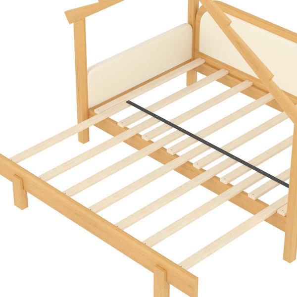 English Elm Twin Pine Treehouse Floor Bed with Padded Rails and Cabin Roofline for Kids White W1580S00383