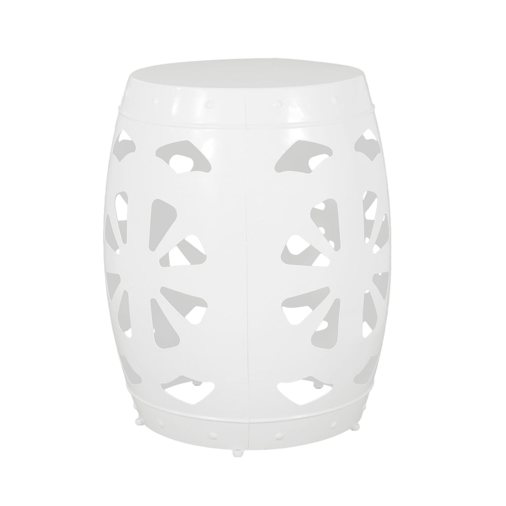 English Elm Metal end Table with Powder-Coated Iron Frame and Floral Cut Design, Modern Minimal Accent Table White 23.75 L x 19.75 W x 19.75 H W2297P188309