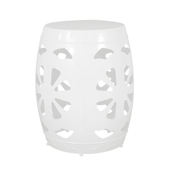 English Elm Metal end Table with Powder-Coated Iron Frame and Floral Cut Design, Modern Minimal Accent Table White 23.75 L x 19.75 W x 19.75 H W2297P188309