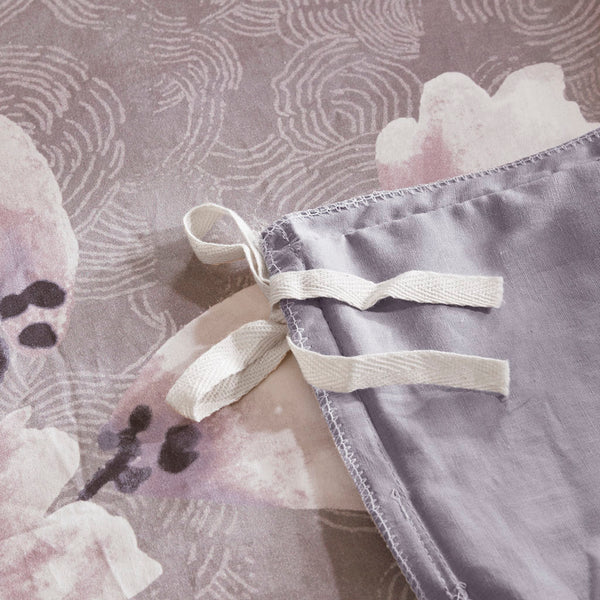 JLA Home N Natori - 3 Sakura Blossom Cotton Sateen Duvet Cover Set — Lilac Cherry Blossom Print, Embroidered Shams, OEKO-TEX 96 L x 92 W x 0.13H NS12-3257