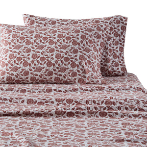 English Elm 4 Pcs King Sheet Set - Cozy Rust Floral Design, Soft 100% Cotton Flannel For Ultimate Comfort B035P319680