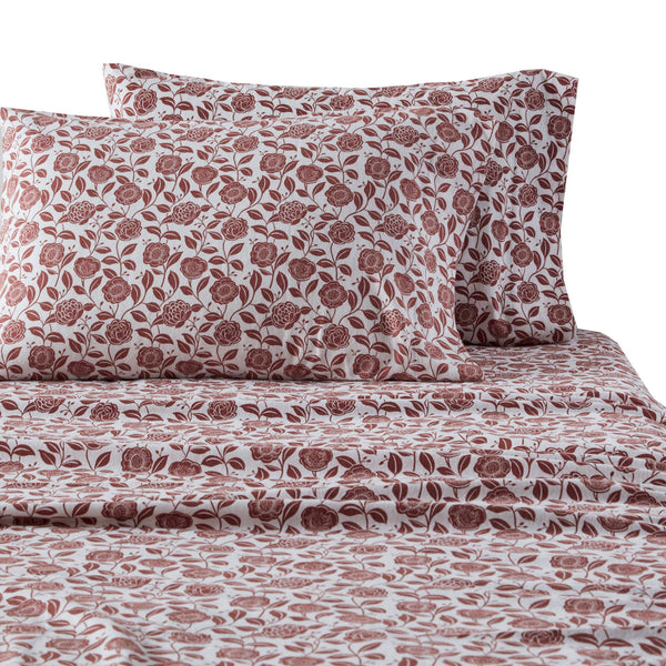 English Elm 4 Pcs King Sheet Set - Cozy Rust Floral Design, Soft 100% Cotton Flannel For Ultimate Comfort B035P319680