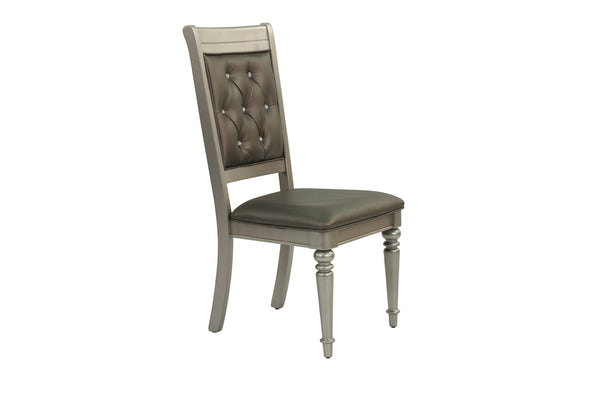 English Elm Luxury Silver Trim Tufted Dining Chairs Set of 2 — Black Faux Leather, Button Accent, 21x24x42" HSESF00F1705