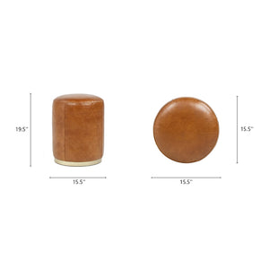 English Elm Nico Genuine Leather Drum Ottoman Stool with Brass Base for Living Room or Bedroom B2719P485493