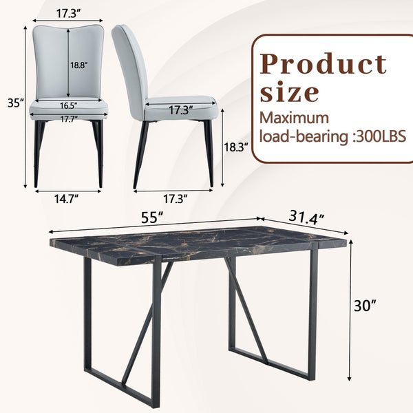 English Elm Table Modern Black Marble Mdf Dining Set With 6 Light Gray Pu Chairs - Stylish, Durable, Comfortable W1151S02528-GIGA