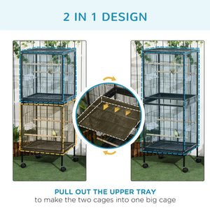 English Elm Pawhut Double Stacked Aviary Steel Bird Cage with Rolling Casters for Small Birds W2225P173760