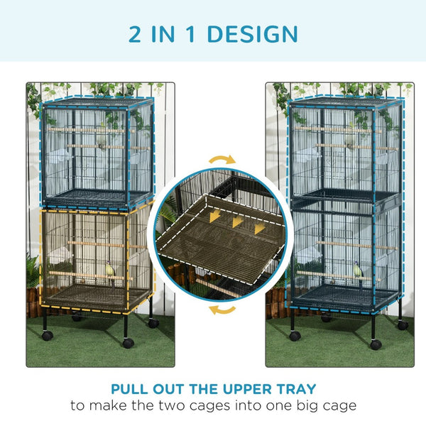 English Elm Pawhut Double Stacked Aviary Steel Bird Cage with Rolling Casters for Small Birds W2225P173760