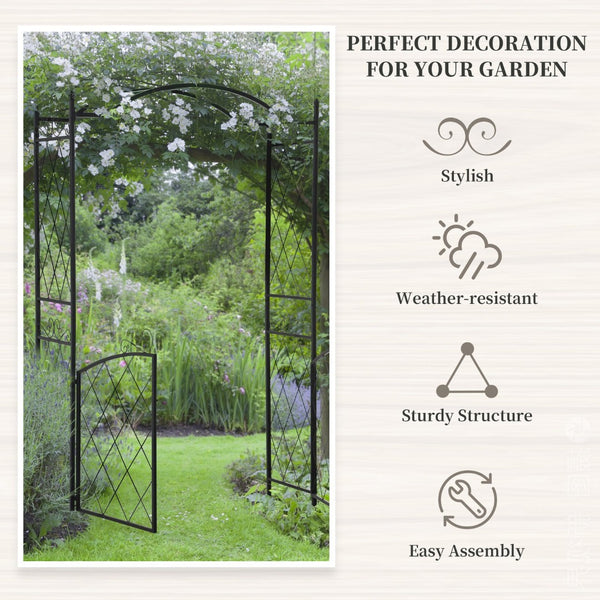 English Elm Outsunny 85" Garden Arch Arbor With Gate - Elegant Metal Trellis For Vines & Wedding Décor Focal Point W2225P174426-GIGA