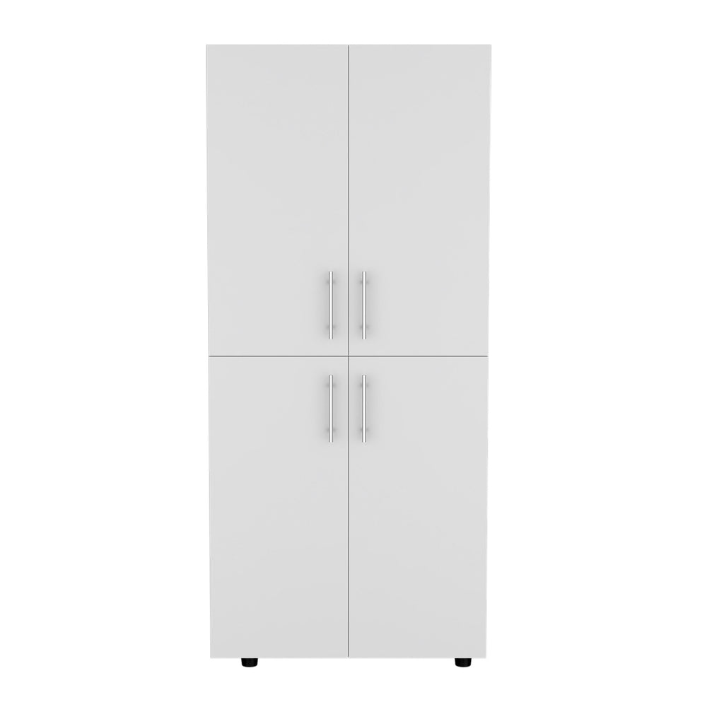 English Elm Hazel Slim White Melamine Armoire with 2 Doors, 4 Shelves & 2 Hanging Bars — Stylish Space-Saver B128S00008
