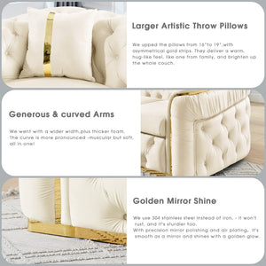 English Elm 2pcs Italian Velvet Chesterfield Sofa Set Tufted Three Seater with Gold Steel Legs Beige W1191S00068