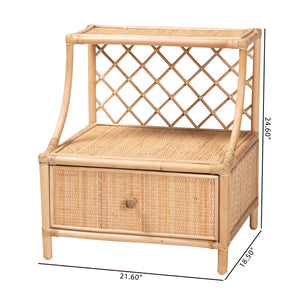 English Elm Modern Woven Rattan Nightstand with Open Shelf Bohemian Bedside Table for Cozy Rooms B2750P467660