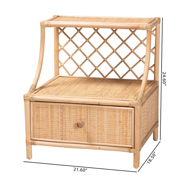 English Elm Modern Woven Rattan Nightstand with Open Shelf Bohemian Bedside Table for Cozy Rooms B2750P467660