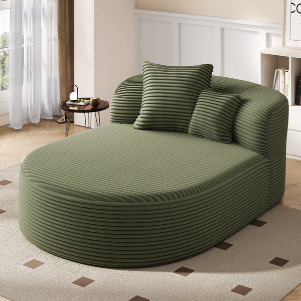 English Elm Modern Chaise Lounge Sofa oversized corduroy chaise with high-density foam, spring support & pillows Green N719P329129F