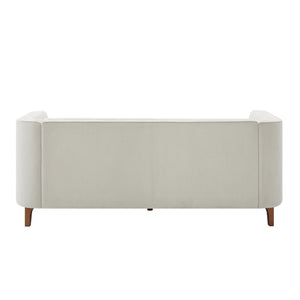 English Elm Modern Chenille Three Seater Sofa with Channel Tufted Back and Birch Wood Legs Beige N763S000100A
