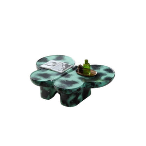 English Elm Modern Butterfly Coffee Table Faux Travertine Fiberglass Accent Table Matte Textured Sculptural Design Green W2085S00073