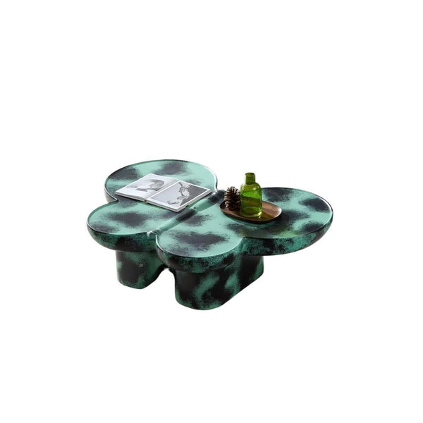 English Elm Modern Butterfly Coffee Table Faux Travertine Fiberglass Accent Table Matte Textured Sculptural Design Green W2085S00073