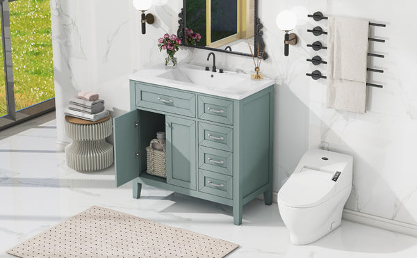 English Elm 36" Bathroom Vanity With Sink Combo - Stylish Green Cabinet, Solid Frame & Modern Design For Elegance N725P246491G