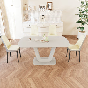 English Elm 62.99-78.74" Expandable Dining Table Set For 2-8 With 4 Padded Chairs - Modern, Space-Saving Design W2189S00714