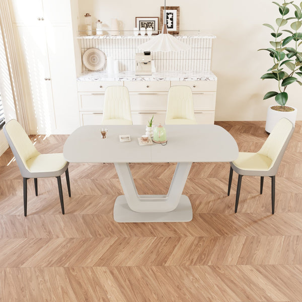 English Elm 62.99-78.74" Expandable Dining Table Set For 2-8 With 4 Padded Chairs - Modern, Space-Saving Design W2189S00714
