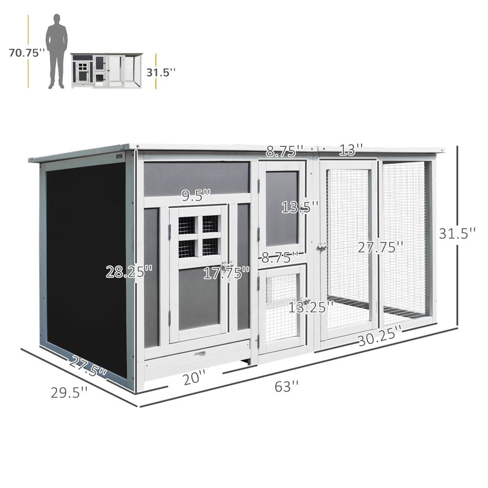 English Elm 63" Fir Wood Outdoor Chicken Coop with Polycarbonate Roof Run and Nesting Box T3971P407812