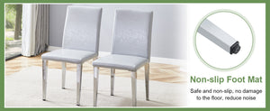 English Elm Table Set Extendable Round to Oval Wood Grain Top with Four Gray Pu Dining Chairs W1151S04833