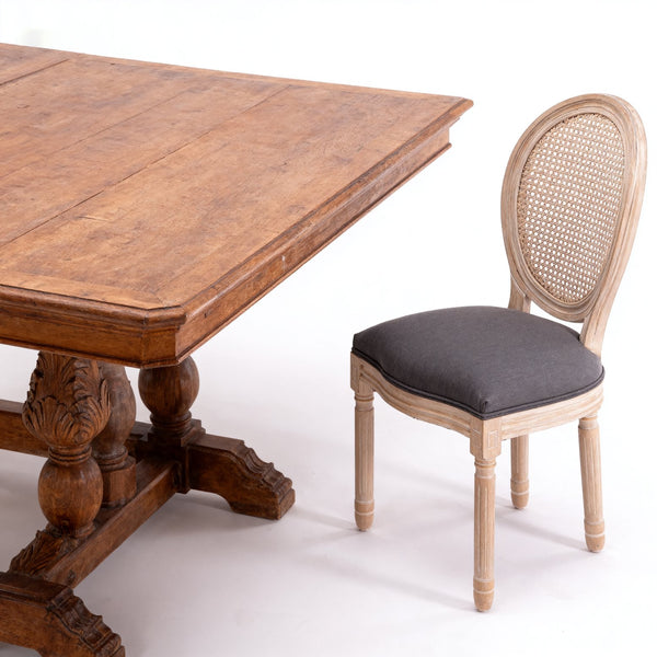 English Elm Dining Chairs Set of 2 Grey French Country Rattan Upholstered Round Back Solid Wood Legs, Cozy Classic Elegance for Dining Room, Kitchen, Living (Grey) W3426P397368