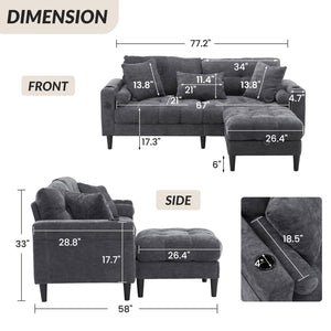 English Elm 3 Seat L Shaped chenille Sofa with Removable Storage Ottoman, USB-C & USB Ports, Cup Holders, Cozy Comfort Antique Dark Grey W2606P265175
