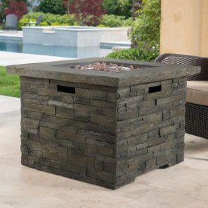 English Elm 33" Square Mgo Propane Fire Pit 40000 Btu Stone Finish Outdoor Patio Focal Point 60676.00NTL-40K