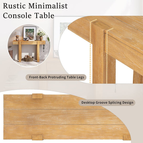 English Elm Trexm Ash Veneer Entryway Console Table Built in Power Outlet Drawer Rubberwood Natural N715P361518N