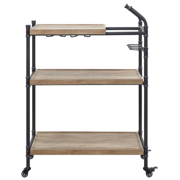 English Elm Oak Industrial Rustic Serving Cart with Stemware Racks, Locking Wheels & Ample Storage Space B062P186435