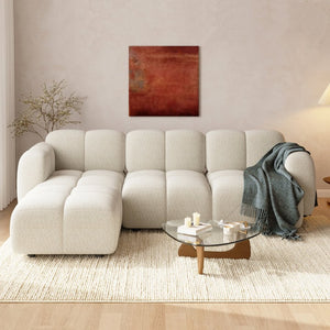 English Elm Beige Boucle L-shaped Sectional with Sculptural Cushion Blocks and Movable Ottoman Beige N758T404142A