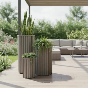 English Elm Hexagon Column Aluminum Outdoor Planter Geometric Architectural Patio Entryway Accent Brown Grey B2755P462187