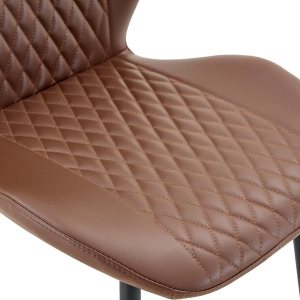 English Elm 4-piece Diamond Quilted Upholstered Dining Chair Set with Sleek Black Metal Legs Brown+Black W1151P458008