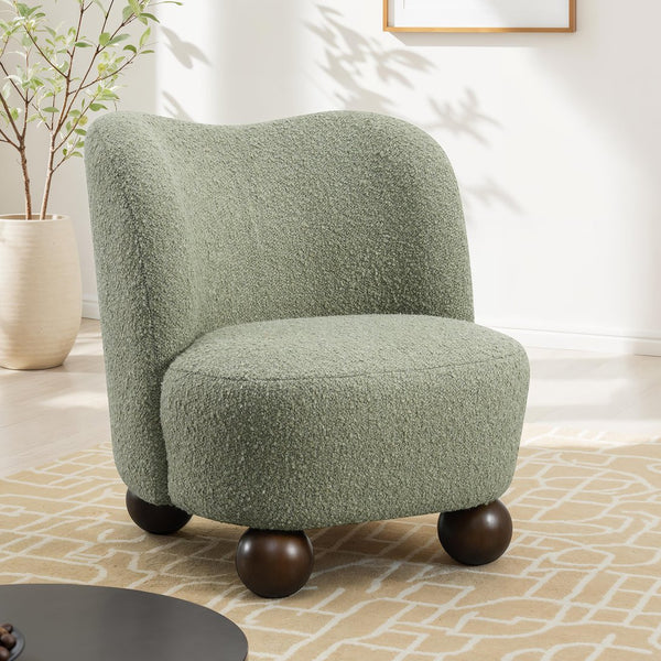 English Elm Contemporary Sculpted Barrel-Back Arm Chair with Smooth Casters, Neutral Textured Upholstery, Stylish Accent Seating Green 29 L x 32 W x 28 H B2741P401986