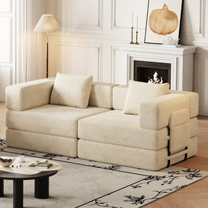 English Elm 72.4 Inch Corduroy Convertible Sofa Bed with Storage Pockets for Living Room W3505P355570