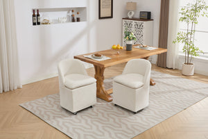 English Elm 058-Set Chenille Fabric Dining Chairs with 360° Swivel Wheels, Ergonomic Upholstered Seating, 250 lb Capacity Beige W527P242552