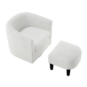 English Elm Swivel Plush Corduroy Recliner Chair with Ottoman, 360° Rotation, Removable Washable Cushion Comfort White W2582P179929