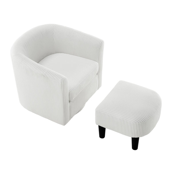 English Elm Swivel Plush Corduroy Recliner Chair with Ottoman, 360° Rotation, Removable Washable Cushion Comfort White W2582P179929