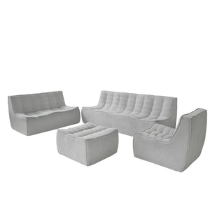 English Elm Caterpillar Minimalist Waffle 7-Seater Floor Sofa Set – Light Gray Chenille Linen, High-Density Foam Comfort B341S00039