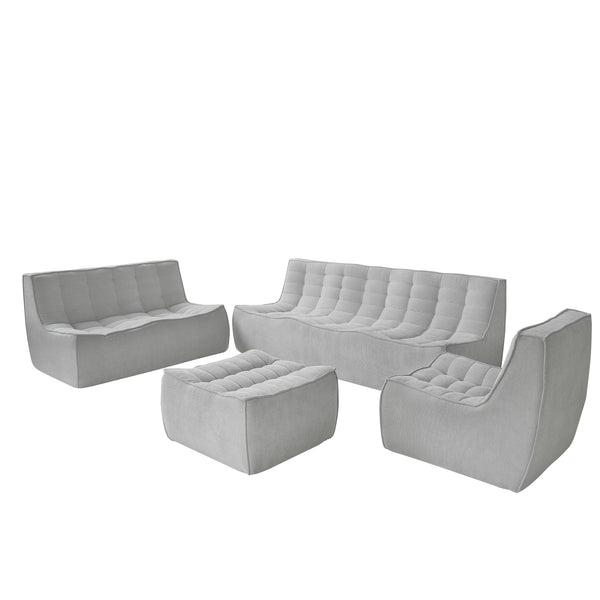 English Elm Caterpillar Minimalist Waffle 7-Seater Floor Sofa Set – Light Gray Chenille Linen, High-Density Foam Comfort B341S00039