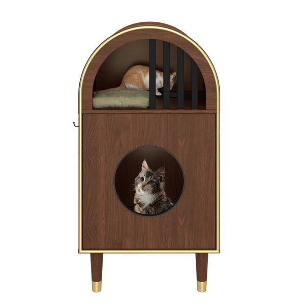 English Elm Cat Litter Box Enclosure Two Level Mdf Condo with Wood Grain Modern Espresso Finish N704P380552P