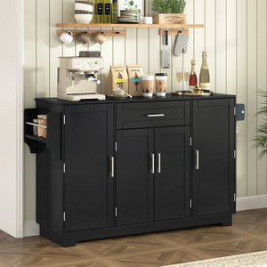 English Elm U_style Contemporary Buffet Cabinet Melamine Mdf Dining Room Storage with Adjustable Shelves Black N711P437643B