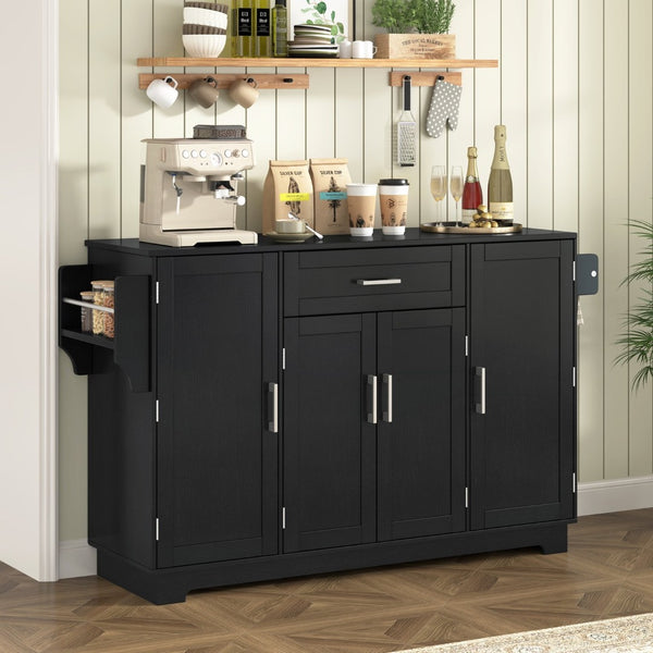 English Elm U_style Contemporary Buffet Cabinet Melamine Mdf Dining Room Storage with Adjustable Shelves Black N711P437643B