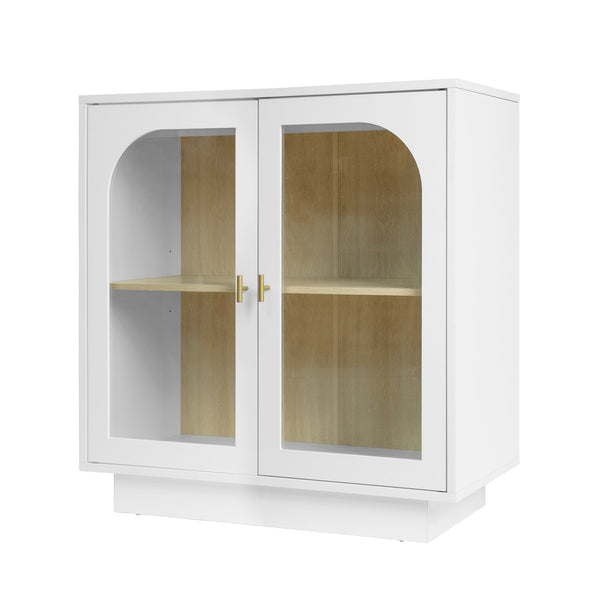 English Elm Storage Cabinet Sleek Acrylic Door with Gold Handle, Non-Slip Feet, Anti-Tip Locks, Compact Dimensions White W688127147