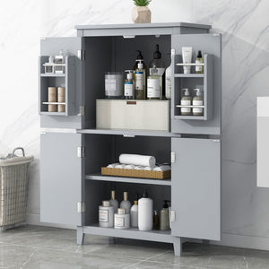 English Elm Elegant Bathroom Floor Storage Cabinet with 4 Doors, Adjustable Shelves, Anti-Tip Design, 28"L x 15"W Grey N725P188461E