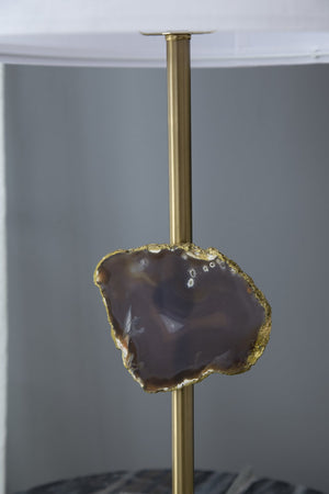 English Elm D14x25.2" Gold Table Lamp with Agate Slice on Acrylic Pedestal, White Drum Shade, Modern Accent Decor W2078P395818